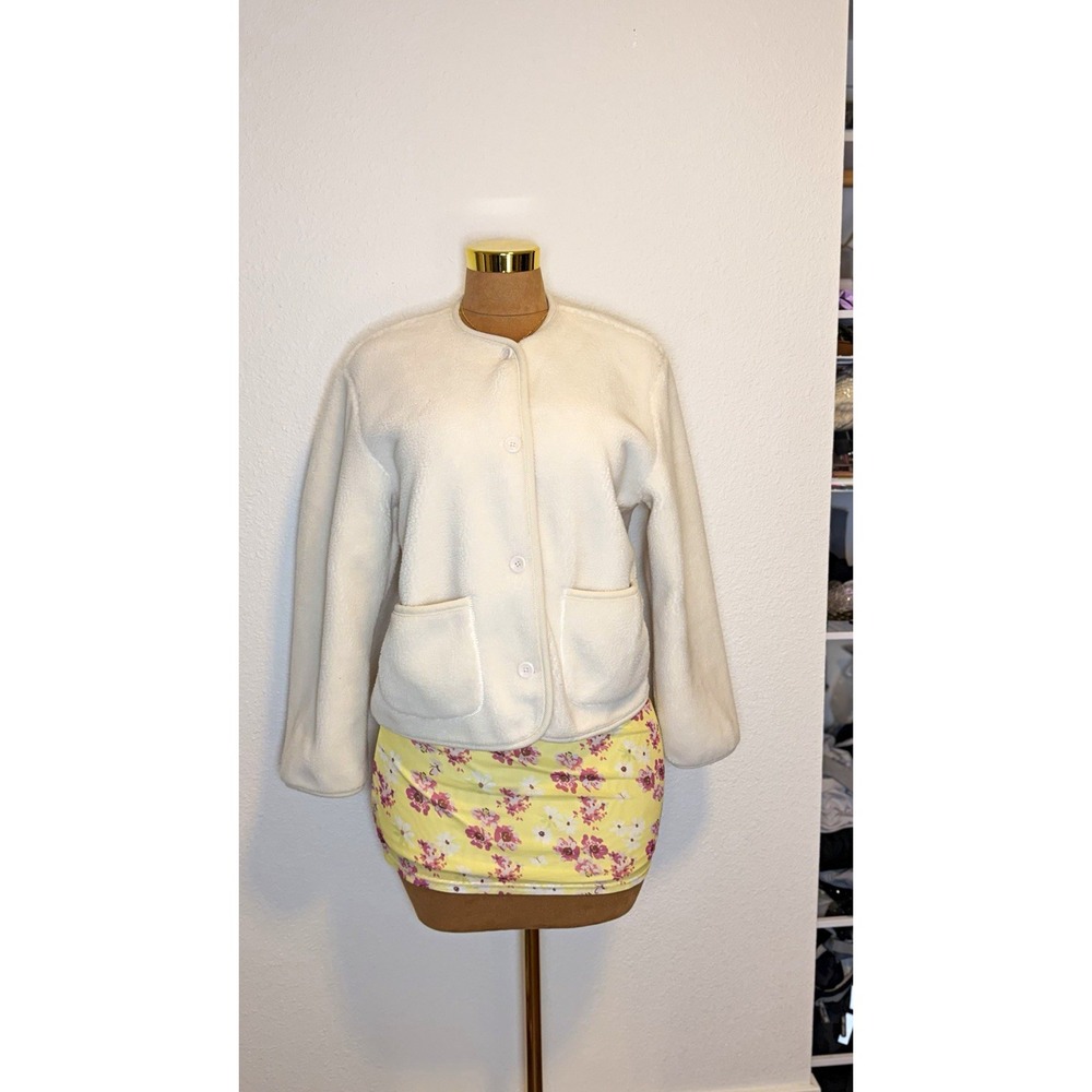 SPAO Trensic White Fleece Button Front Jacket w/ Pockets Womens Size L
